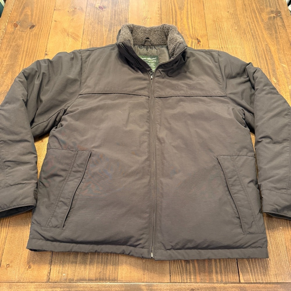 VINTAGE EDDIE BAUER Men Premium Goose Down Bomber Jacket Large Brown Winter Coat